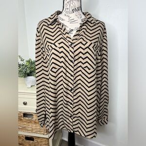 NY Collection Chevron Long Sleeve Top